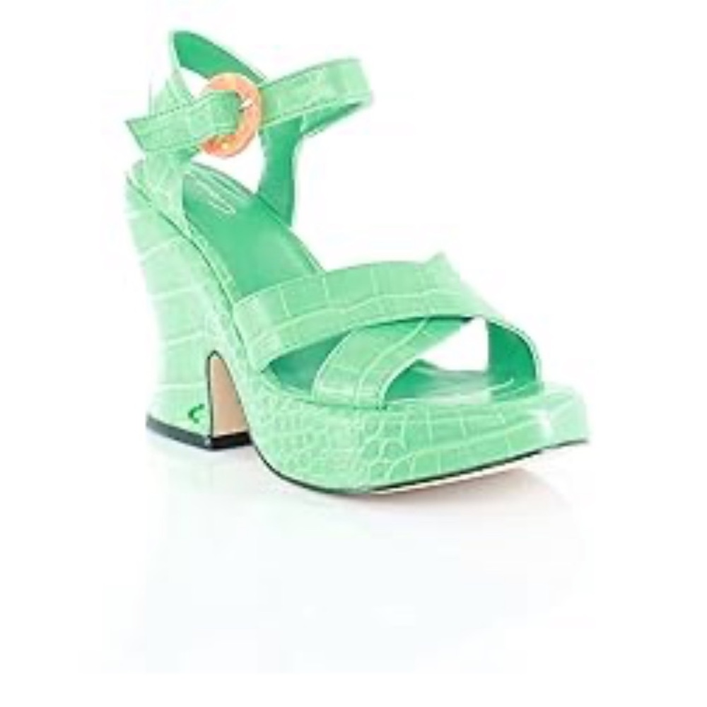 Sam Edelman Green Croc-Embossed Wedges